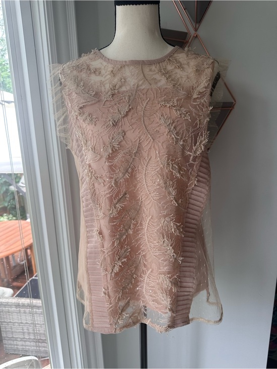 CLN Tops - NWT CLN Blush Pink Mauve Embroidered Sleeveless Lace Tank Top Blouse Size Medium